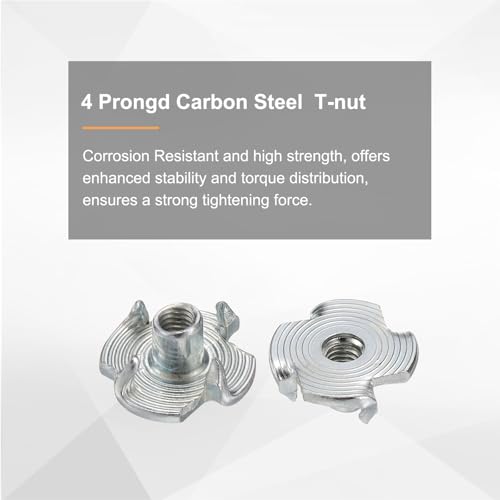 HARFINGTON M3x6mm T-Nuts 4 Pronged Tee Nut 0.47" x 0.24" Fully Thread Carbon Steel Inserts for Wood, Rock Climbing Holds, Cabinetry, Furniture 50pcs - size: M3x6mm