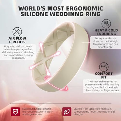 Egnaro Women's Stackable Silicone Rings, 2.5/5.5mm Wide 1.8/2mm Thick Bands | Comfort-Fit Rubber Bands Offer Breathable Flexibility for Nurses, Workouts, Pregnancy, Yoga, Travel, Office, and All-Day Wear - color: SETD7-Black, Green, Cloudy Blue, Cream Bei