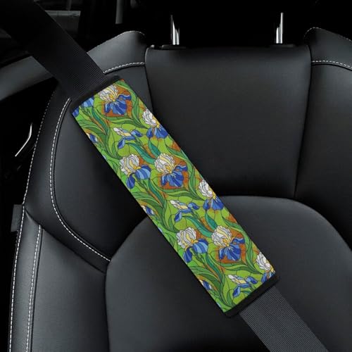 Breathable Car Seat Belt Pad for Girls and Boys, Stroller Pushchair High Chair, 2PCS Irises Flowers Painting Shoulder Harness Cover Easy Install (No Tool) - color: Pattern 530