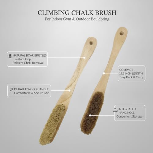 Natural Boar Bristle Climbing Brush with Solid Wood Handle for Cleaning Holds in Gyms and Outdoors
