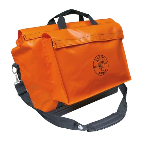Klein Tools 5181ORA Large Vinyl Equipment Bag, Made in USA, Detachable Shoulder Strap with Two Heavy-Duty, Side-Action Buckles, Orange