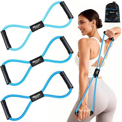 Resistance Bands, Figure 8 Resistance Band, Exercise Bands with Handles, Weights Workout Bands for Arms, Back, Shoulder, Leg, Physical Therapy, Pilates, Home Workout Equipment That Replace Dumbbells - color: Blue