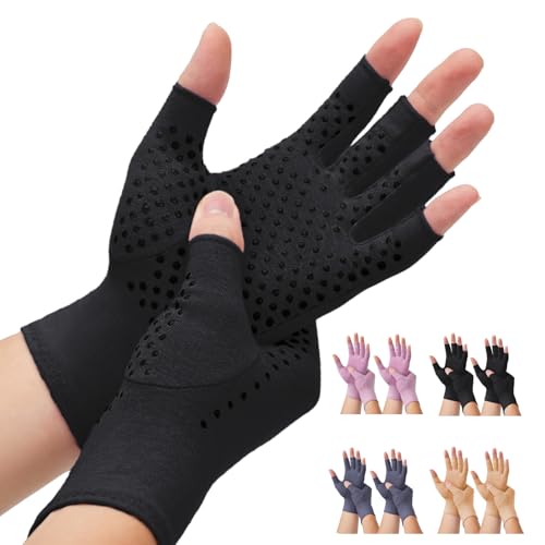 DRNAIETY 2-Pair Arthritis Compression Gloves- for Hand Arthritis, Carpal Tunnel Pain, Rheumatoid Arthritis, RSI, Fingerless, Anti-Slip, Breathable Gloves for Men & Women, Typing, Daily Use(XL Black) - color: Black, size: X-Large