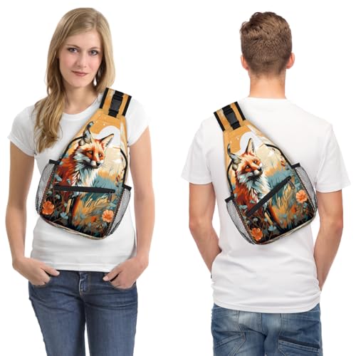 Animal Fox Sling Bags for Women Men, Waterproof Crossbody Sling Backpack Travel Outdoor Sports Chest Bag - color: Yellow