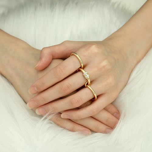 Gold Stackable Rings for Women Non Tarnish, Dainty 14K Gold/Silver Plated Cubic Zirconia Spinelli Ring Chunky Multi Rings Mixed Metals Ring Stack Set Non Tarnish Jewelry - color: Plain-Gold, size: 9