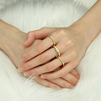Gold Stackable Rings for Women Non Tarnish, Dainty 14K Gold/Silver Plated Cubic Zirconia Spinelli Ring Chunky Multi Rings Mixed Metals Ring Stack Set Non Tarnish Jewelry - color: Plain-Gold, size: 6