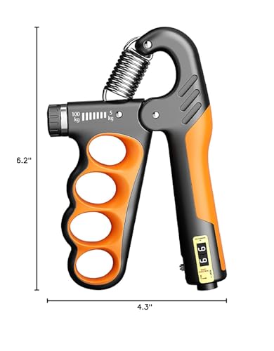 Grip Strength Trainer, Hand Grip Strengthener with Adjustable Resistance 11-220Lbs(5-100KG), Automatic Counter, Ergonomic Design, Forearm Strengthener for Musicians Athletes and Injury Recovery - color: Orange