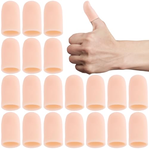 Joez Wonderful 20pcs Gel Finger Cots, Silicone Finger Protectors, Finger Caps Covers Finger Sleeves Fingertips Protection for Finger Cracking Blister (Beige, Small) - color: [20pcs] Small, Beige