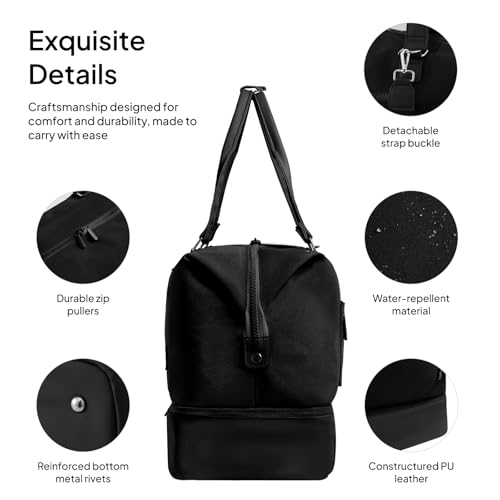 Travel Duffle Bag for Women,40L Weekender Bags Airline Approved Carry On with Shoe Compartment & Waterproof Wet Pocket, Durable Nylon Weekender Overnight Bag for Travel, Gym, Business Trip, Black - color: Black