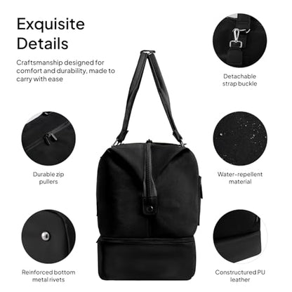 Travel Duffle Bag for Women,40L Weekender Bags Airline Approved Carry On with Shoe Compartment & Waterproof Wet Pocket, Durable Nylon Weekender Overnight Bag for Travel, Gym, Business Trip, Black - color: Black