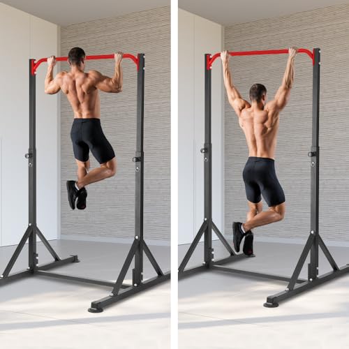 Pull Up Station, Power Tower Adjustable Pullup Bar Free Standing, Heavy Duty Multifunction Strength Training Pull Up Bar, Gym Workout Fitness Equipment Chin up Bar for Home Outdoor, 440LBS Capacity - color: Red