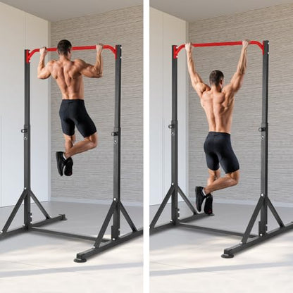 Pull Up Station, Power Tower Adjustable Pullup Bar Free Standing, Heavy Duty Multifunction Strength Training Pull Up Bar, Gym Workout Fitness Equipment Chin up Bar for Home Outdoor, 440LBS Capacity - color: Red