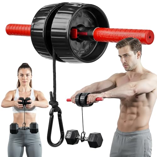 DMoose Fitness Forearm Strengthener & Wrist Roller - Non-Slip Thicker Handles, 35" Durable Nylon Strap - Grip Trainer for Wrist, Hand & Forearm Muscles - Arm Exerciser for Strength Training & Rehab - color: Black Red