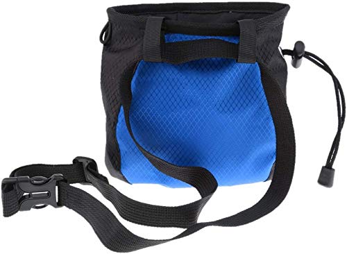 Chalk Bag Storage Pouch for Rock Climbing Gym with Drawstring and Adjustable Waist Belt * Black and blue -