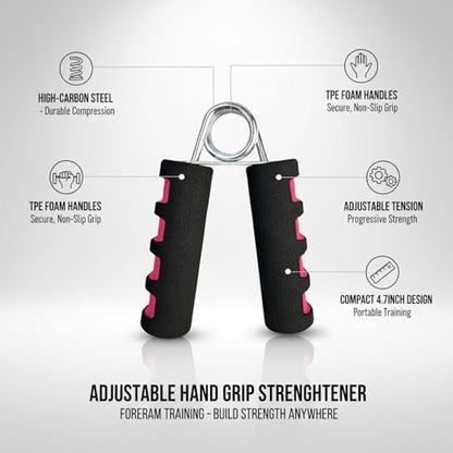 Adjustable Hand Grip Strengthener with Ergonomic TPE Foam Handles for Forearm & Finger Exercise - color: Red