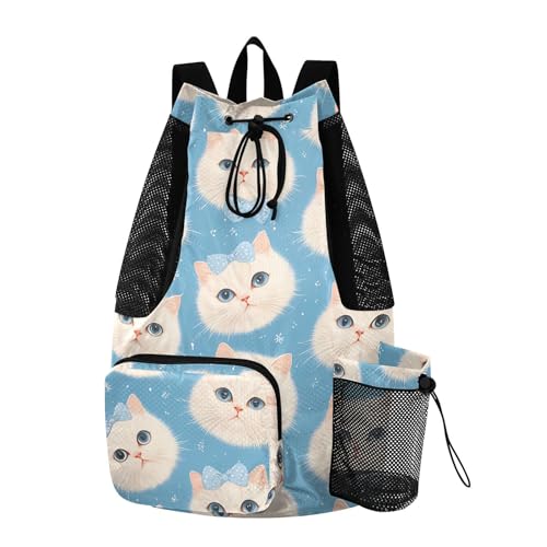GuoChe Drawstring Backpacks Gym Swim Bag With Inside Pockets Pull String Bag Waterproof Cute Cats Faces - color: Cute Cats Faces