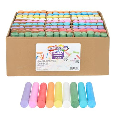 Colorations Jumbo Washable Chalk, Set of 126, Each Piece 4" x 1" | Bulk Outdoor Play Supplies, Non-Toxic, Ages 4+, Classroom Must Haves, Party Favors - style: 126 Pieces