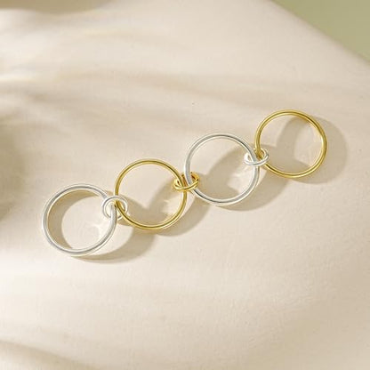 NOKMIT 14K Gold Plated 4 Interlocking Stackable Rings Set with CZ Cubic Zirconia Gold & Silver Mixed Metals Multi-Link Connected Statement Bands for Women Hypoallergenic Non Tarnish Jewelry Gifts - style: *Classic Interlocking Rings