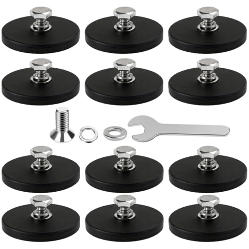 DIYMAG Rubber Coated Mounting Magnets 1/4in 65lbs 12pcs | Anti-Scratch Protective Layer, Solid Magnet Base, Powerful Magnetic Holding, for Camera, Light Bar, Mirror, License Plate - size: 1/4in Female-65LB-2.59in