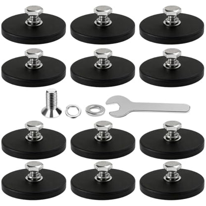 DIYMAG Rubber Coated Mounting Magnets 1/4in 65lbs 12pcs | Anti-Scratch Protective Layer, Solid Magnet Base, Powerful Magnetic Holding, for Camera, Light Bar, Mirror, License Plate - size: 1/4in Female-65LB-2.59in