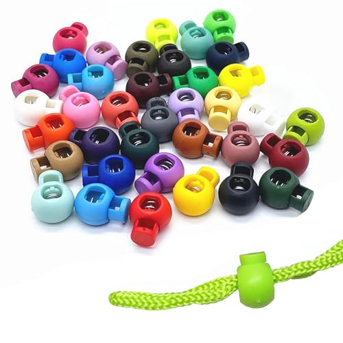 Hysagtek Plastic Cord Locks for Drawstrings Shoelaces, 100 Pcs Adjustable Round Cord Stops for Paracord, Backpacks - color: Multicolor