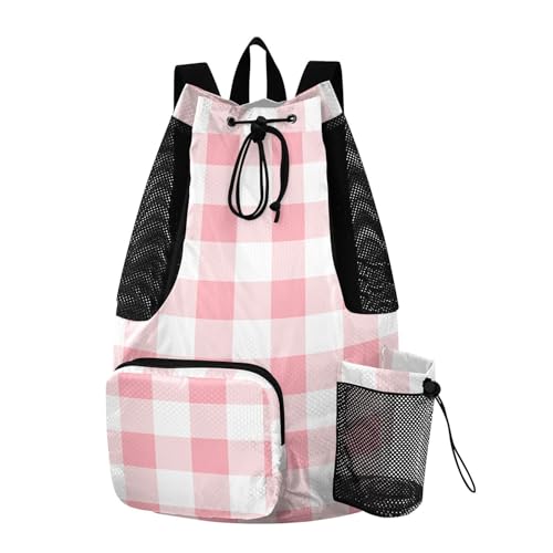 GuoChe Drawstring Backpacks Gym Swim Bag With Inside Pockets Pull String Bag Waterproof Blush Checkerboard - color: Blush Checkerboard