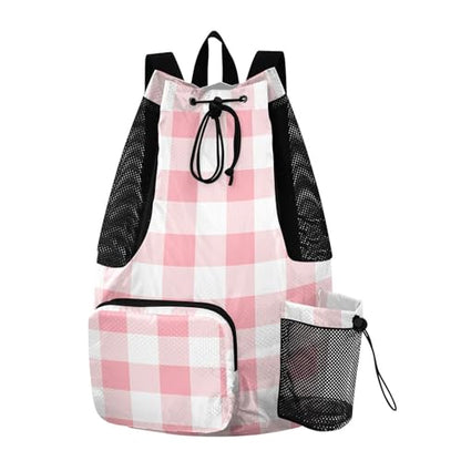 GuoChe Drawstring Backpacks Gym Swim Bag With Inside Pockets Pull String Bag Waterproof Blush Checkerboard - color: Blush Checkerboard