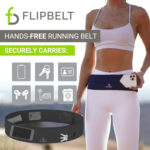 FlipBelt Classic Running Belt, Phone Holder for Running, Money Belt Pouch - color: Carbon, size: Extra Small