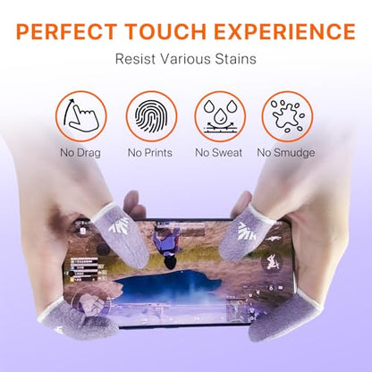10 Pack Silver Fiber Dedales Gamer Profesionales Anti Slip Sweat Proof Gaming Finger Thumb Sleeves Cots Breathable Mobile Phone Gamer Gloves Guantes para Durable Covers for Pubg - color: Purple 10-Pack + Storage Box