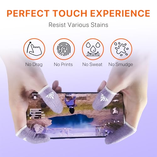 Jwh 10 Pcs Silver Fiber Game Finger Sleeves,Purple Thumb Sleeves Mobile Gaming Cots,Game Thumb Covers,Gaming Finger Gloves with Touchscreen for Pubg Fundas para Dedos Dedales Gamer Profesionales - color: 10Pcs Purple +Storage Box