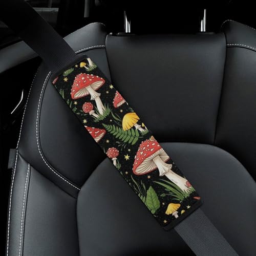 2 Piece Soft Padded Car Seat Belt Pad for Elderly Support, Stroller Pushchair High Chair, Wild Mushrooms Shoulder Harness Cover, Shock Absorption - color: Pattern 956
