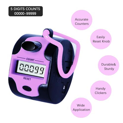 TESEAS Handy Counter Click Manual Digital clicker Stitch Tally Counters Finger Mechanical Palm Handheld Pitch 5-Digit Electronic Display Click Counter Number Count for Row, People, Golf Lap - style: 2pc pink white