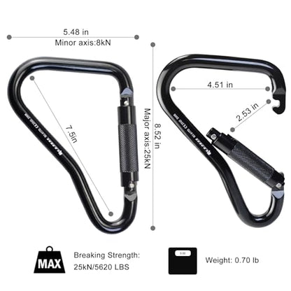 25kN Large Aluminum Auto Locking Ladder Hook, Professional CE Certified Heavy Duty Carabiner for Tower, Fall Protection/Huge Opening Gate, Black