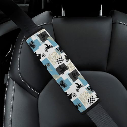 Breathable Seat Belt Shoulder Pad for Adults and Children, Stroller Pushchair High Chair, 2 Pack Racing Motocross Motorbike Dirt Bike Plaid Neck Strap Covers Easy Install (No Tool) - color: Pattern 931