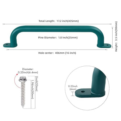 17 Inch Green Playground Handles Indoor Kids Monkey Bar Ladders 6Pcs | Heavy Duty Solid Metal, Non-Slip Matte Green Powder Coating, Comfy Secure Hand Grips for Playset Swing Set Climbing Frame - color: Green-6pack