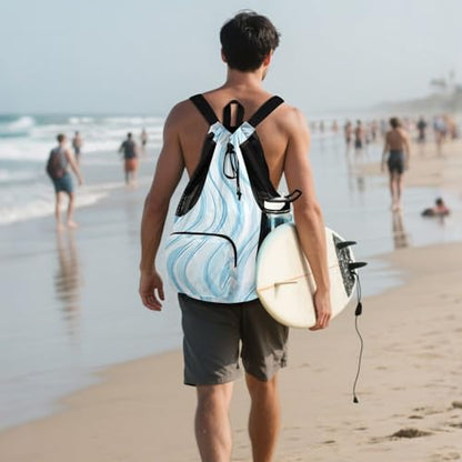 Drawstring Climbing Gym Bag With Pockets Drawstring Gym Bags with Wet Dry Compartments Abstract Blue Water Wave
