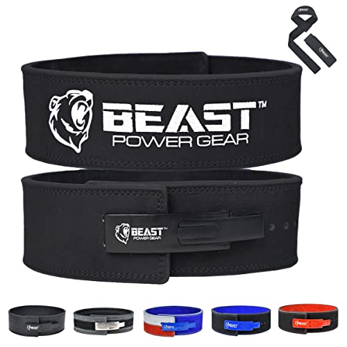 Beast Power Gear Weight Lifting Belt Lever Buckle 10MM 13MM Thick & 4 Inches Free Strap Weightlifting, Powerlifting, Deadlifts, Squats Men Women - color: Black/Black, size: Small
