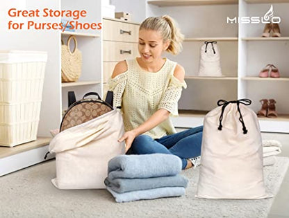 MISSLO Cotton Breathable Dust-proof Drawstring Storage Pouch Bag (Pack 3 XL) - size: XL
