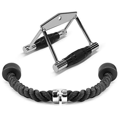 Yes4All Cable Machine Attachment, Row Handles, Tricep Rope, Straight Bar, V Bar, LAT Pulldown Accessories Load 880 LB for Home Gym - color: B. Double D Handle + TricepRope