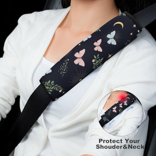 2 Pack Universal Soft and Comfortable Car Seat Straps Shoulder Pads for Kids, All Vehicles, Butterfly Pink Blue Butterflies Neck Strap Covers, Neck and Shoulder Support - color: Pattern 563