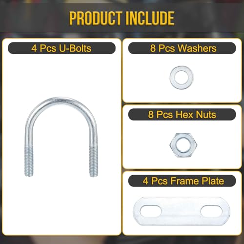 DTGN M6x34x51mm U Bolts Round Kit - 4Set - Carbon Steel U-Bolt Kit with Nuts, Washers, Frame Plate - Good for Pipe, Trailer, Automotive, Leaf Spring Fastener - size: M6x34x51mm
