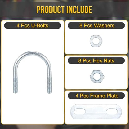 DTGN M6x34x51mm U Bolts Round Kit - 4Set - Carbon Steel U-Bolt Kit with Nuts, Washers, Frame Plate - Good for Pipe, Trailer, Automotive, Leaf Spring Fastener - size: M6x34x51mm