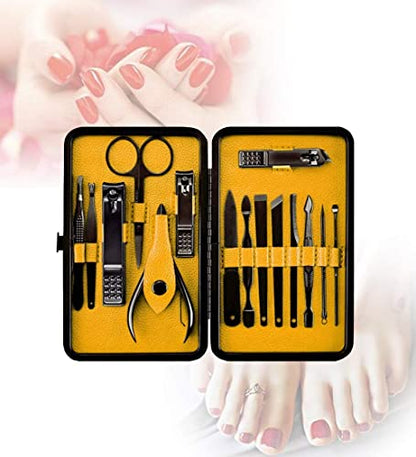 Nail Clippers Sets High Precisio Stainless Steel Nail Cutter Pedicure Kit Nail File Sharp Nail Scissors and Clipper Manicure Kit Fingernails & Toenails with Portable Stylish case (Yellow 15-Pieces) - color: Yellow 15-pieces