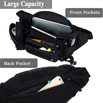 Tactical Fanny Packs, Military Waist Bag Utility Hip Belt Bags for Hiking Climbing Fishing Cycling Hunting with U.S Patch (Green+Black) - color: 2 Pack Green+Black