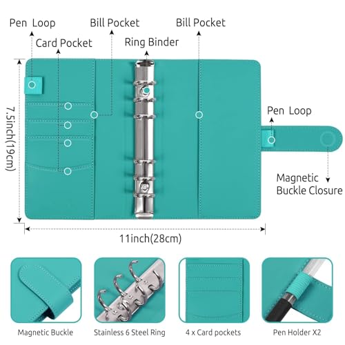 SKYDUE Budget Binder, Money Saving Binder with Zipper Envelopes, Cash Envelopes and Expense Budget Sheets for Budgeting (Turquoise) - color: Turquoise