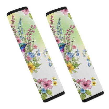 Universal Fit Watercolor Hummingbird Spring Flowers Seat Belt Shoulder Pad for Adult Use, Most Cars, 1 Pair Harness Pads Strap Anti-Slip Pad - color: Pattern 215