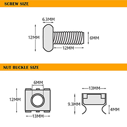 RIVECO Rack Screws & Cage Nuts for Server Cabinets & Racks Mounting Network Equipment Clip Nuts 50 Sets M6 x 16mm Black - size: M6 x 16mm Screws + Cage Nuts (50 Sets)