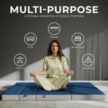 4 Inch Twin Folding Mattress for Floor and Traveling with Removable Cover - Lightweight and Portable Mattress for Adults & Kids - Compact and Easy to Storage (75in x 39in x 4in) - size: Twin (75in x 39in x 4in), style: Navy