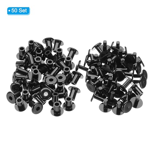 PATIKIL M5x8mm Plastic Binding Post, 50 Sets Plastic Chicago Screws Binding Screw Rivet Post Press-on Buckle for Leather Scrapbook Photo Albums, Black - color: Black, size: M5x8mm