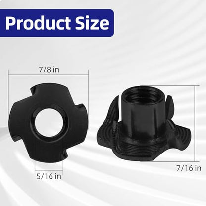 5/16"-18 T-Nuts Black Zinc Plated Steel, 4-Pronged Tee Nut for Wood, Rock Climbing Holds, Furniture, 50 PCS - color: Black Carbon Steel, size: 5/16"-18